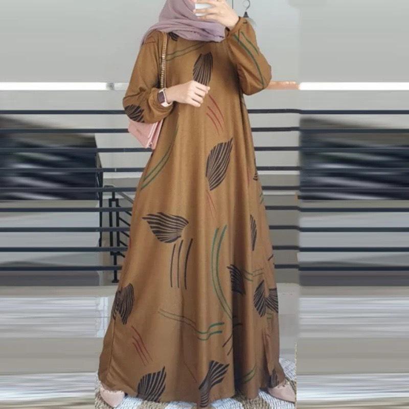 Plus Size Women's New Autumn Fashion Print Long Sleeved Crew Neck Dress