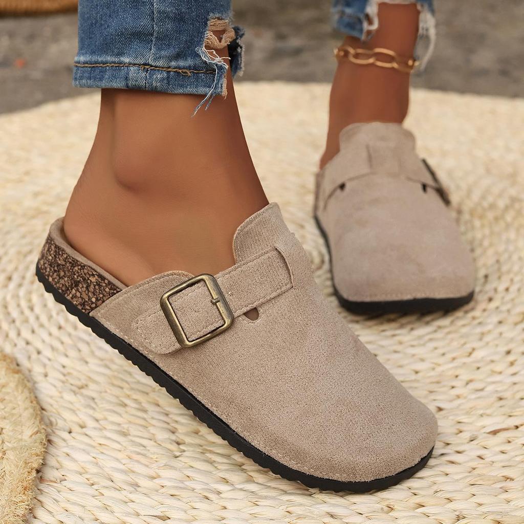 Hausschuhe Damen Tragen Dicke Sohle Lässig Gürtelschnalle Boken Schuhe Halbe Unterstützung