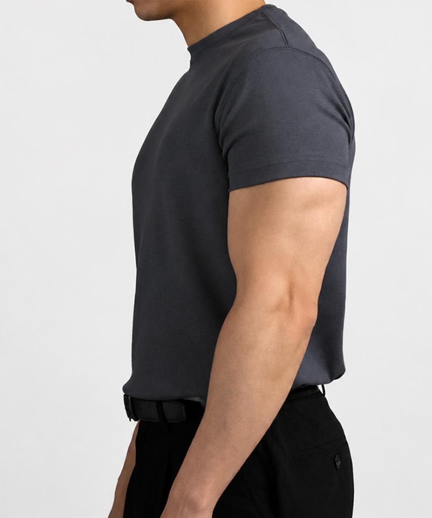 LEADEN Plain Muscle Fit Short Sleeve T-Shirt [Charcoal]