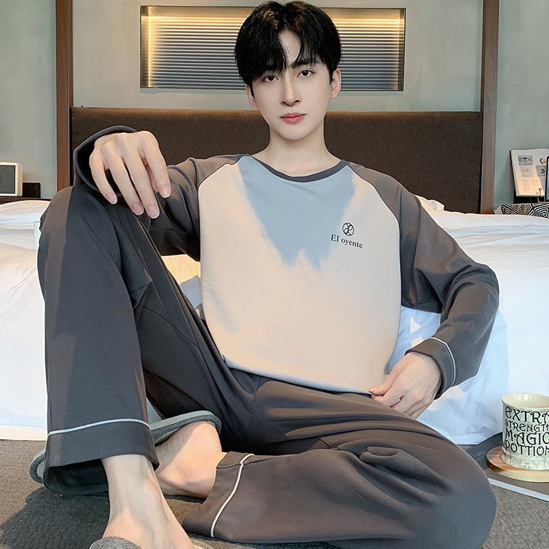 Men's Plus Size Cotton Pajamas: Spring/Autumn Set - Long Sleeve, Loose Fit, Indoor/Outdoor Wear