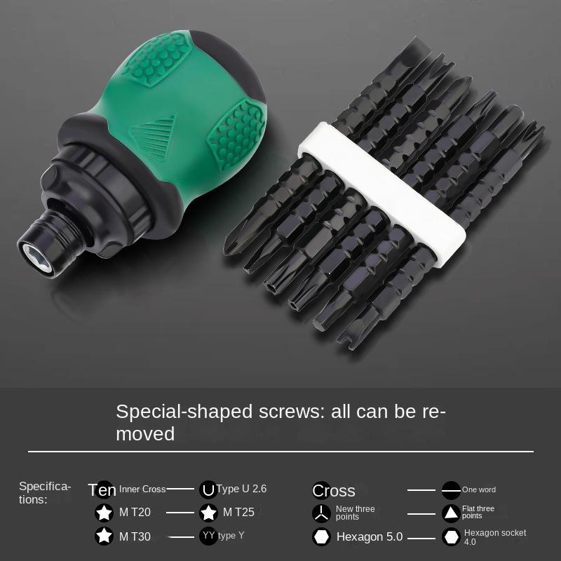 Multi Functional Mini Flathead Cross Screwdriver with Magnetic Dual-use and Extendable Household Short Shaped Screwdriver