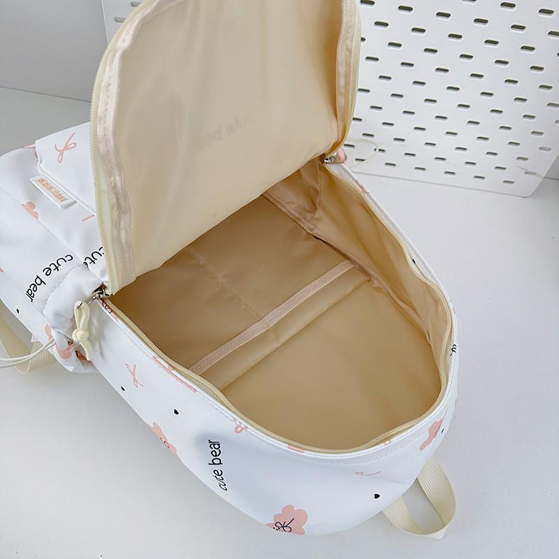 Cute Bear Print Backpack for Women and Girls Fashion School Travel Daypack with Front Pocket