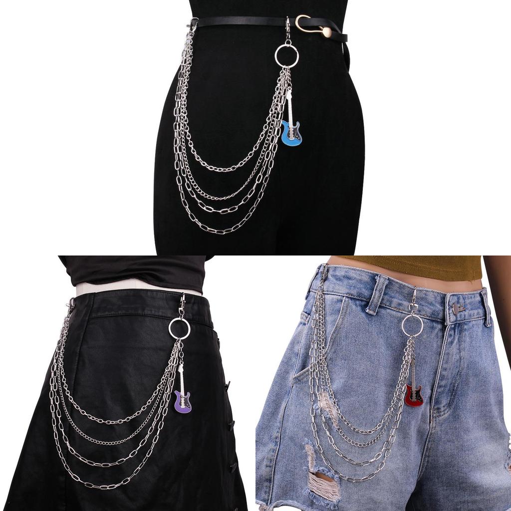 Punk Guitar Pendant Metal Waist Chain For Men Women Youths Fashion Belt Accessory