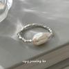 Cui Yan S925 Sterling Silver Natural Pearl Korean Style Color Block Elastic Ring for Women
