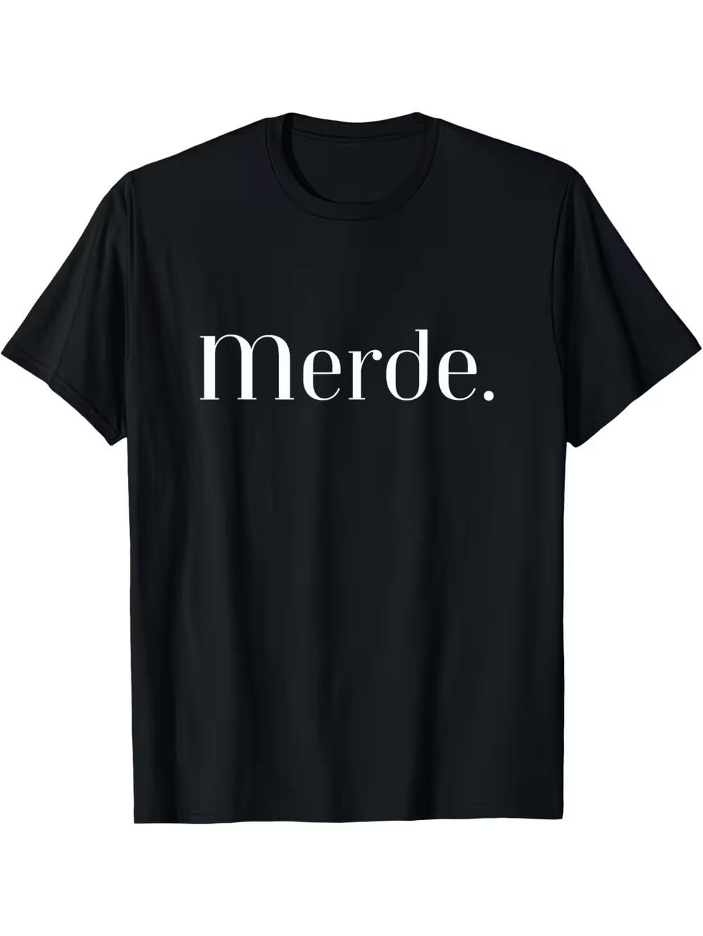 French Slogan T-Shirt - Bold  Merde  Print Loose Fit Casual Tee S