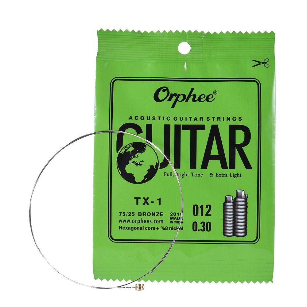 Orphee TX-1 Single String Replacement for Acoustic Folk Guitar 1st E-String (.010) 10-Pack High-carb