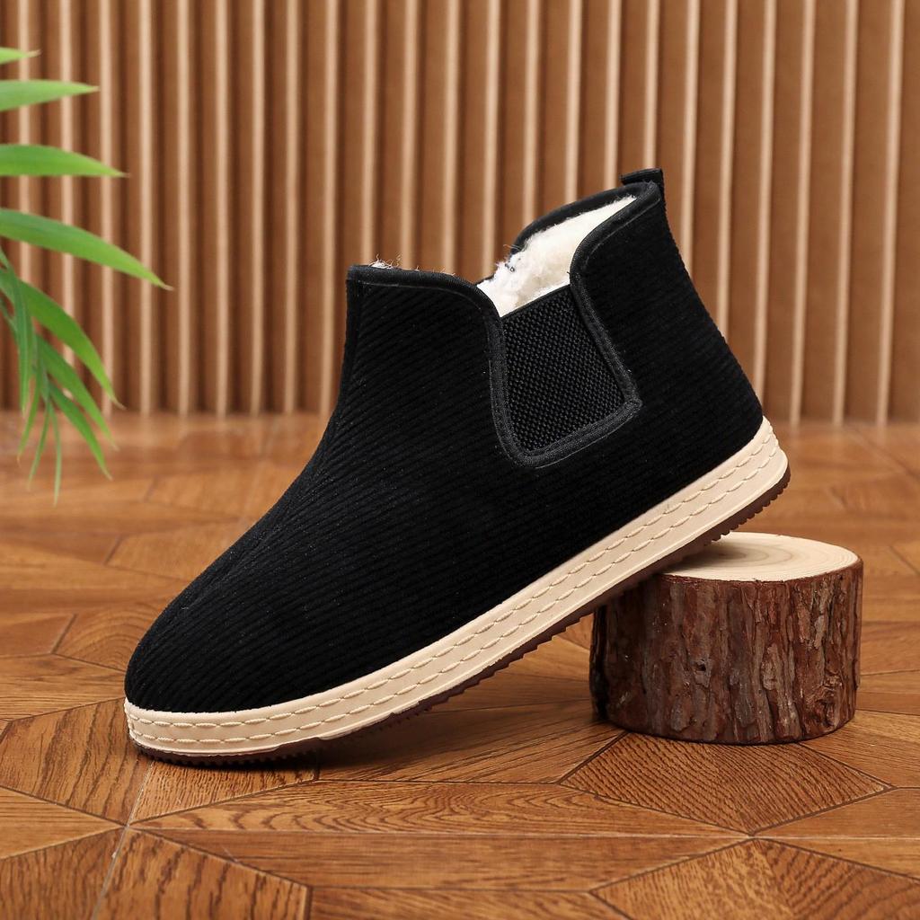 Men's Winter Warm Non-Slip Cotton Shoes - Thick, Velvet-Lined for Outdoor and Elderly Use.