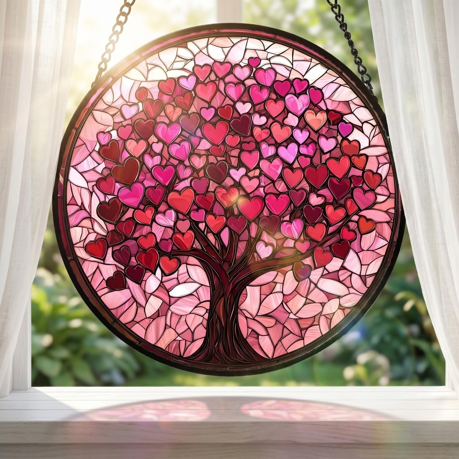 

Acrylic Sun Catcher Hanging Ornament 2D Stained Glass Style Tree of Life Design Decorative Window Hanging Suncatcher with Chain for Indoor Outdoor Use one size