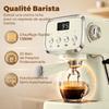Espresso Machine with Milk Frothing Steam Wand, 20 Bar Pressure, Removable 1.2 L Water Tank, Crema