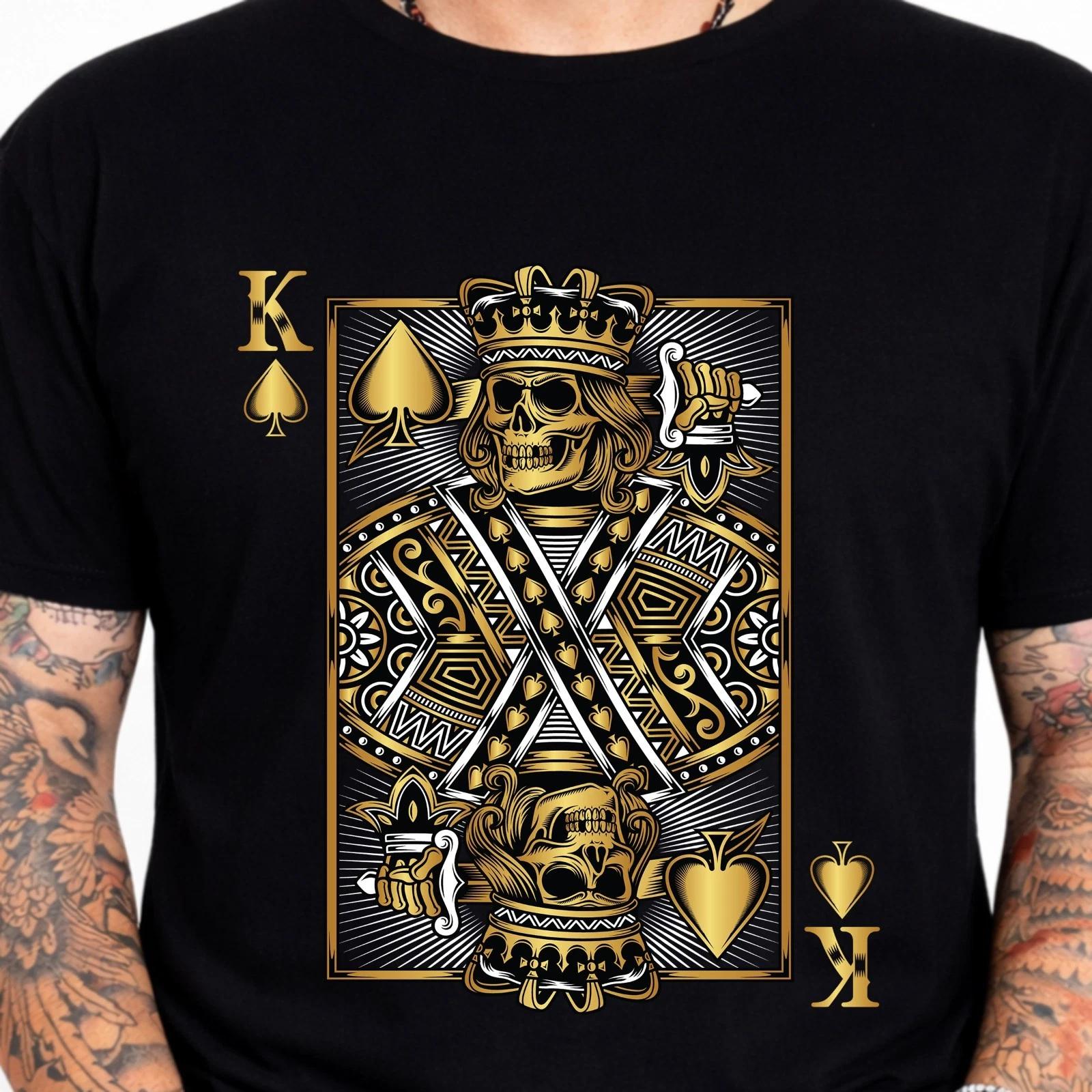 King of Spades T-Shirt Skull Playing Card Gold Poker Gothic Casino Tee . S