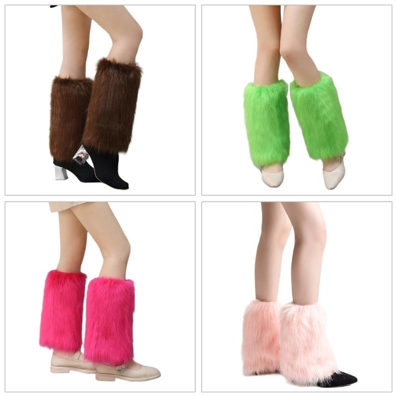 Winter Fuzzy Leg Warmers for Women Soft Stylish Plush Boot Toppers Covers In Bright Solid Color Furry Leg Sleeve Socks