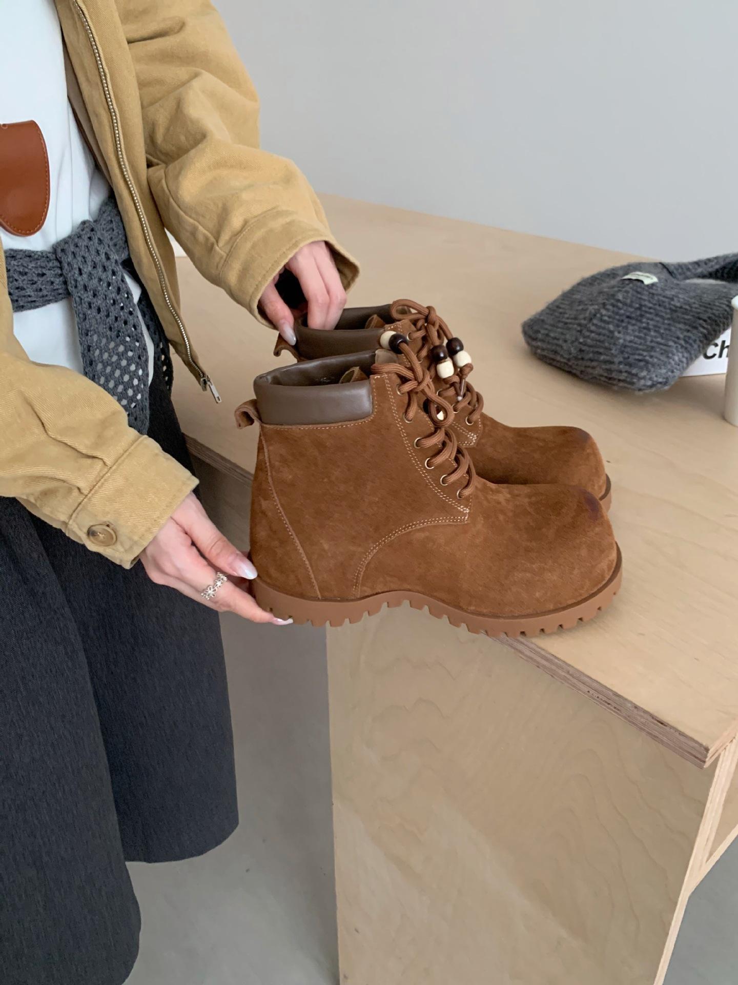 

New inner height increase heel small short boots high top women s shoes versatile lace-up Martin boots women s 2025 new 39 коричневый