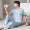 Pajamas Men's Summer Cotton Short Sleeve Trousers Thin Summer Casual Large Size Summer Loungewear Set
