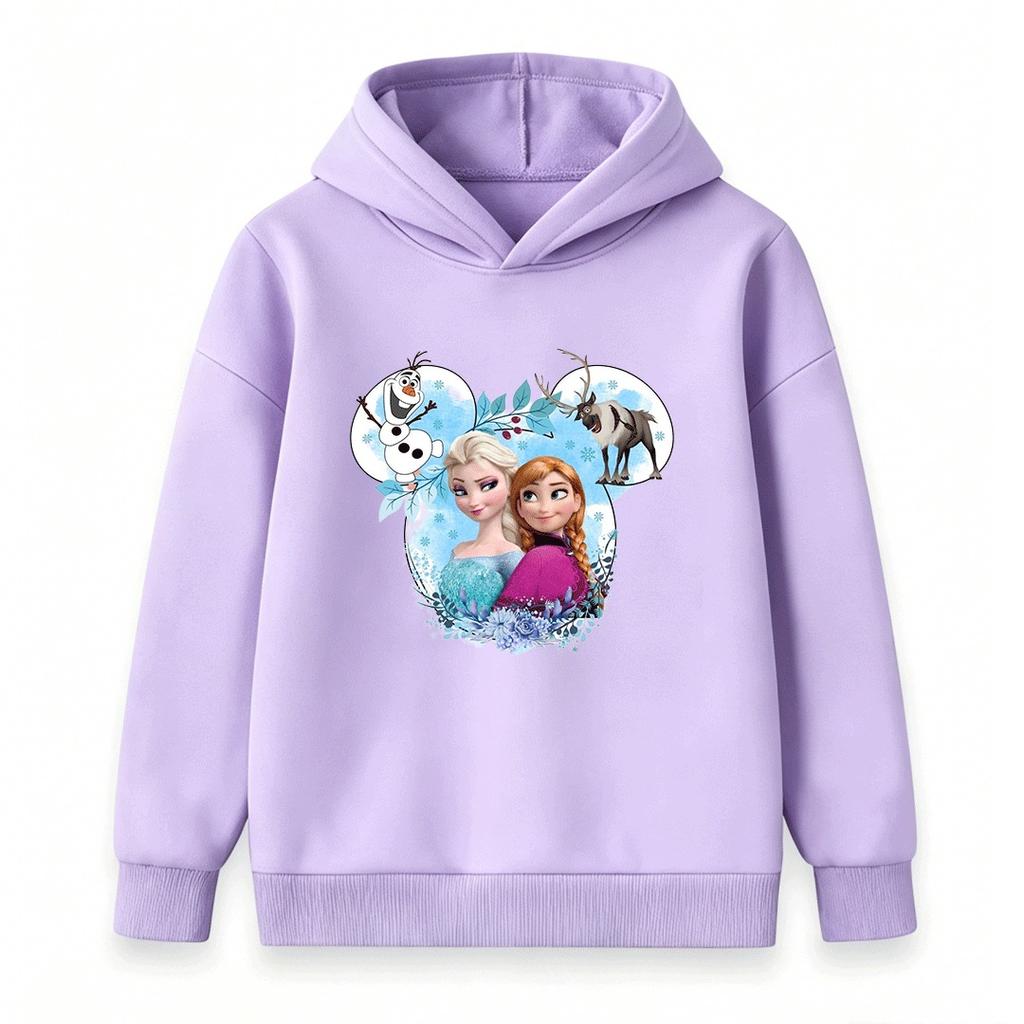 Kids Girls Boys Cute Cartoon Princess Print Pullover Hoodie Cozy Long Sleeve Casual Sweatshirt for Winter Autumn Daily Wear
