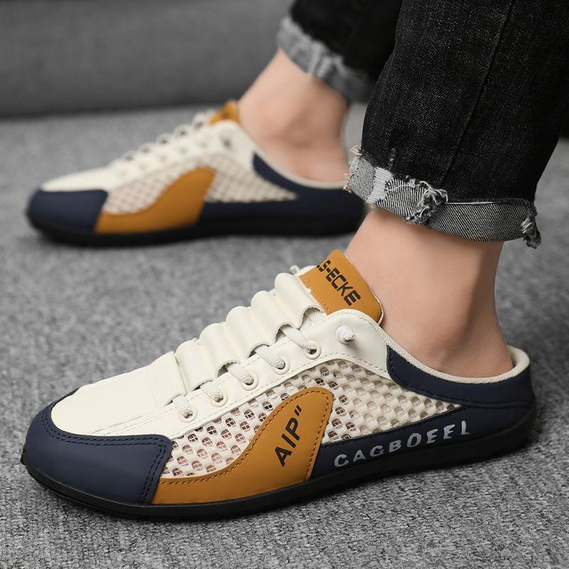 Large size bag head half tray shoes men's summer new mesh breathable one pedal lazy shoes fashionable breathable mesh shoes
