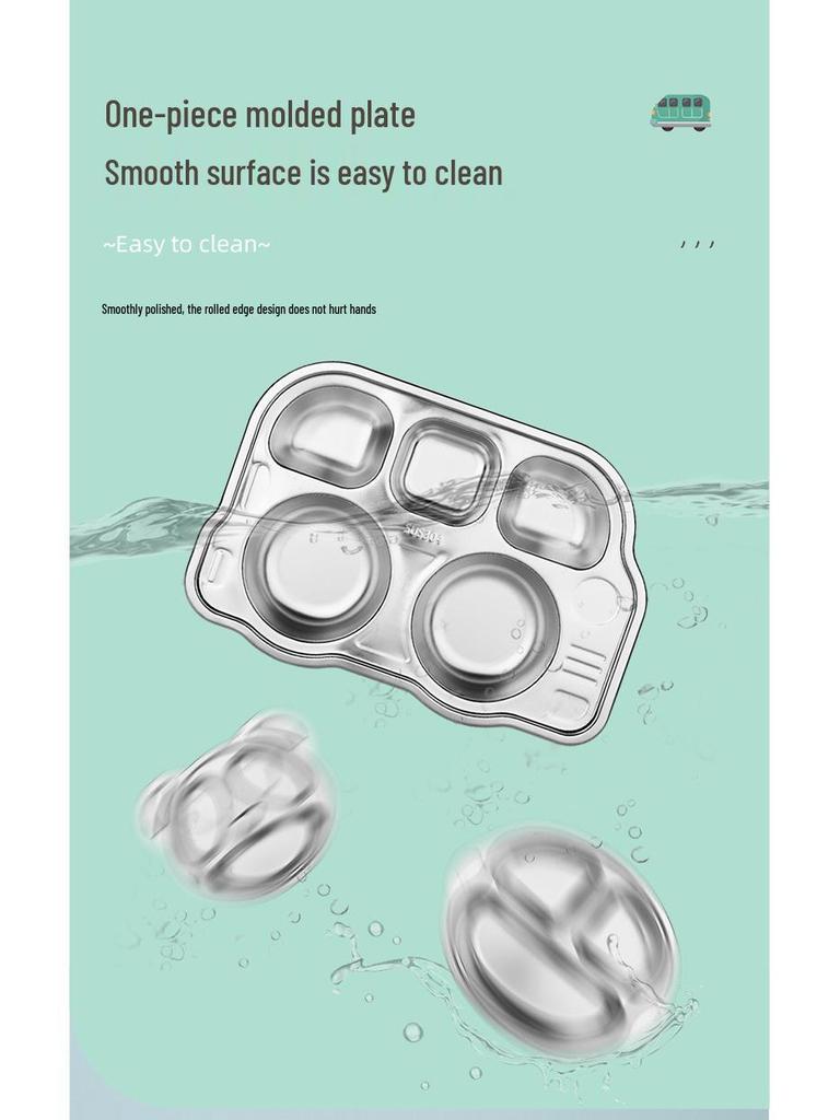 Creative 304 Stainless Steel Children's Divided Plate - Cartoon Anti-fall Design for Kindergarten and Baby Tableware.