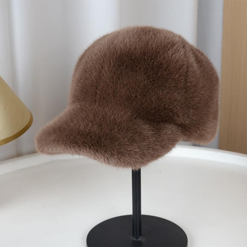 Women's Hat Solid Color Fluffy Faux Fur Baseball Hat Outdoor Women's Luxury Thick Thickened Cap Men Winter Warm Snapback Hats