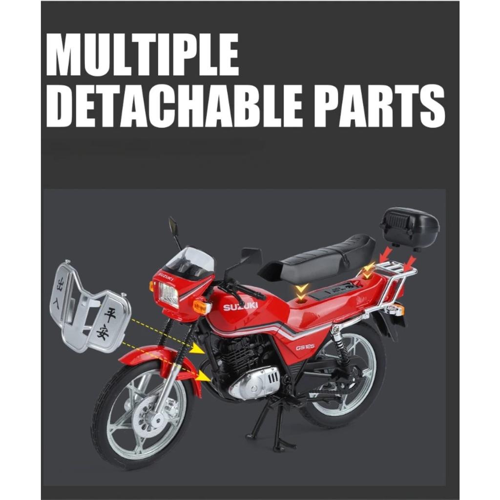 Simulation 1/12 SUZUKI GS125 Vintage Motorcycle Model Diecast Toy Vehicle with Sound and Light Hobby Collections Home Decor