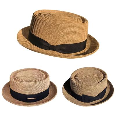 Cappello di Paglia da Sole Cappello Fedora di Paglia Cappello in Paglia Stile Britannico Cappello Panama di Paglia Cappello a Tesa Larga Cappello da Sole per Attività all'Aperto