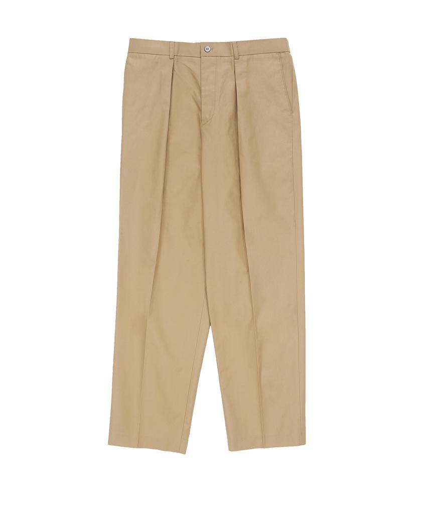 BELLIEF Gabardine Cotton Single Pleat Banding Chino (Khaki)