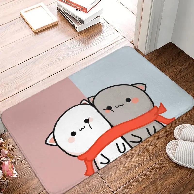 Mochi Cat Peach and Goma Front Door Floor Entrance Mat Interior Kitchen Bathroom   Bedroom Rug Living Room