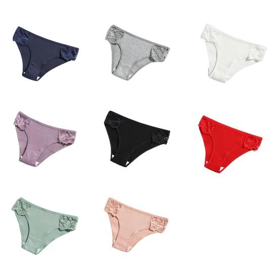 Cotton Underwear for Women Floral Lace Ribbed Low Rise Hipster Panties Soft Breathable Cheeky Bikini Briefs