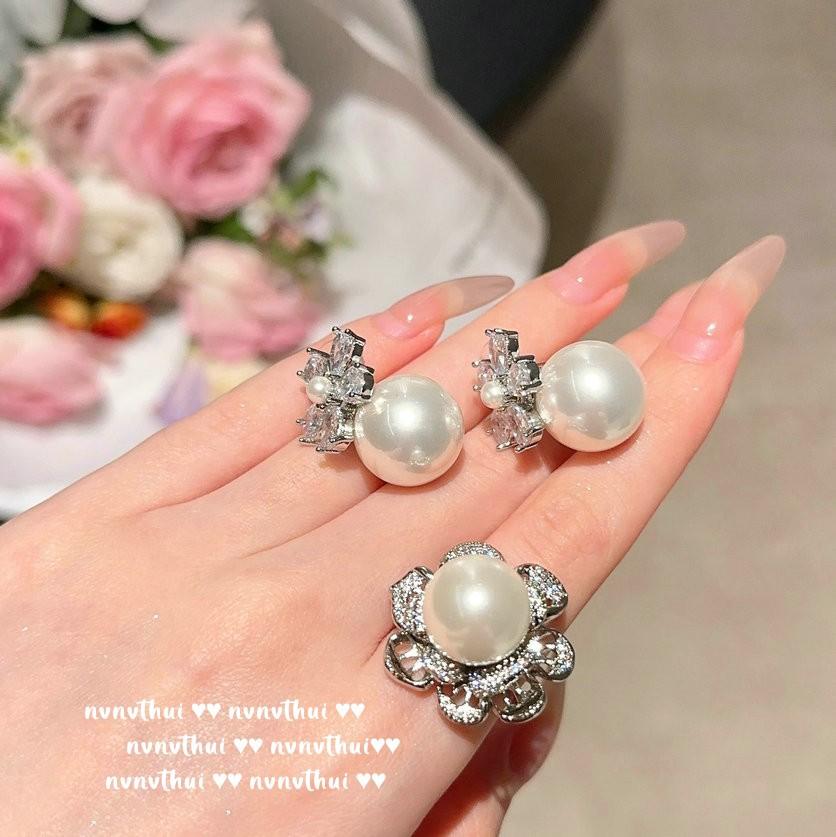 Mermaid Tears, Flower Smile Gem, Necklace, Tahiti, Lady Flower Zircon Pearl Earrings, Grape Strings