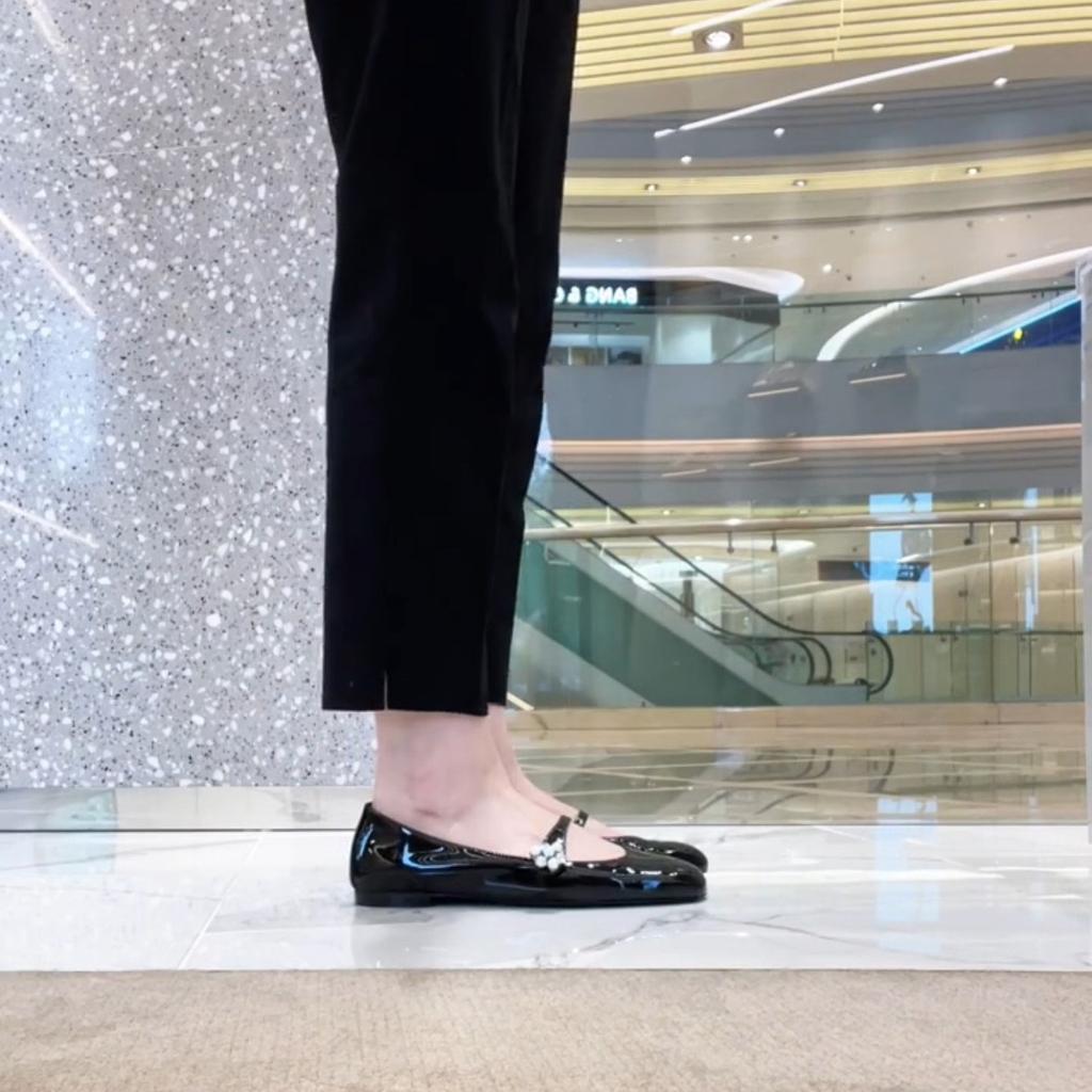 Sheepskin Leather Rhinestone One-button Mary Jane Shoes Women's Ballet Flats Pearl Versatile Light Mouth Single Shoes