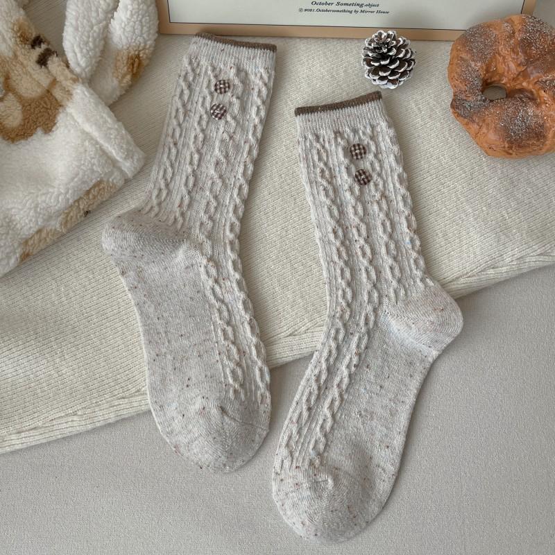 Gray-Blue Wool Socks Children'S Warm Ideas Yarn Twist Medium Tube Socks Fleece Thickened Winter Confinement Socks