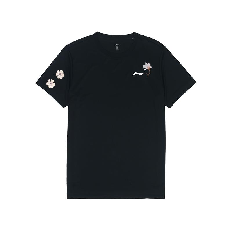 Li Ning Custom Training Series Embroidered Quick-Dry Breathable Stretch Ice Silk Sports Short Sleeve T-Shirt Unisex Tops Black ATSS463-1(TEAM702-AB1)