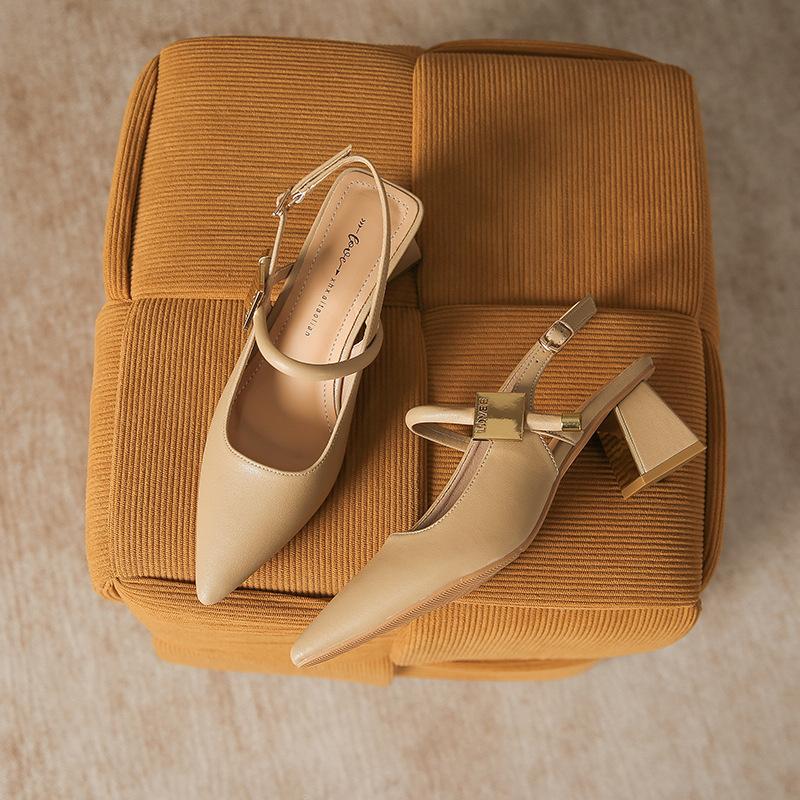 Black high heels women's stilettos 2025 new pointed toe bag head sandals with skirt Mary Jane single shoes
