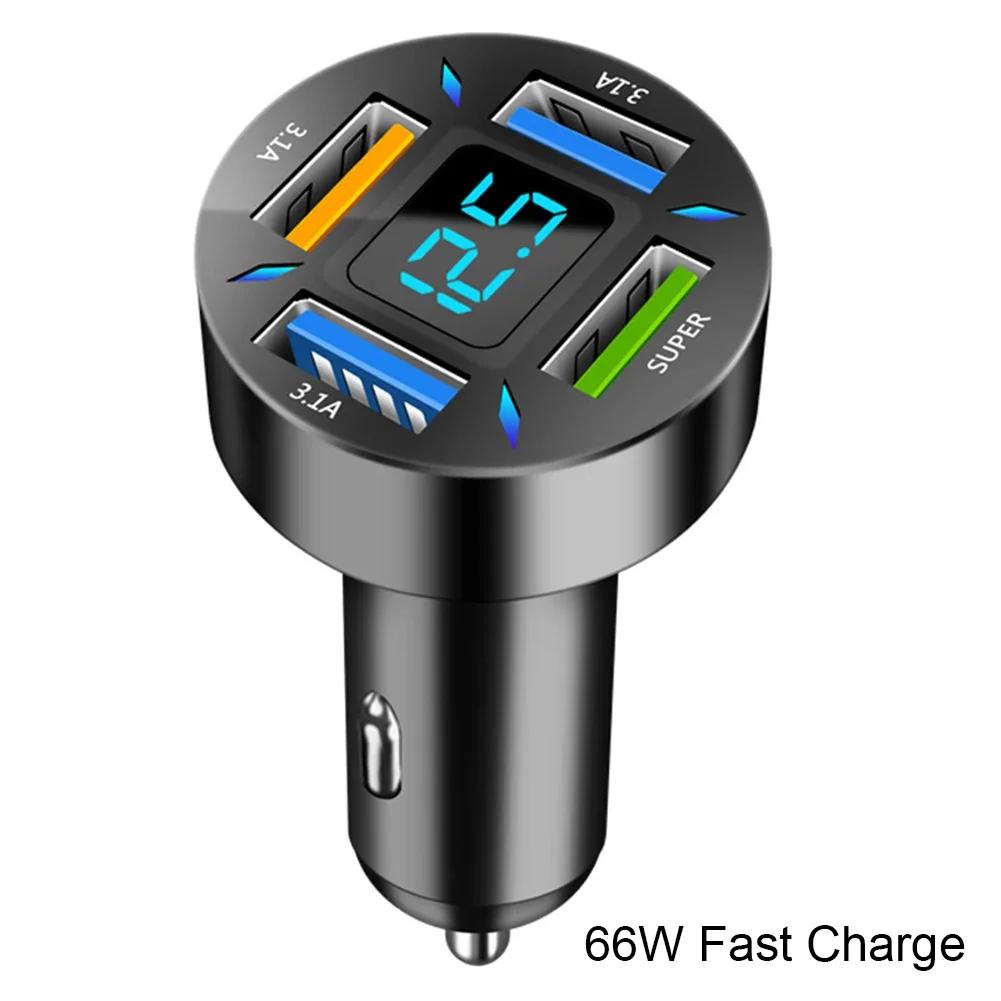 

66W 4 Ports USB PD Quick Car Charger QC3.0 Type C Fast Charging Car Adapter Cigarette Lighter Socket Splitter For iPhone Xiaomi