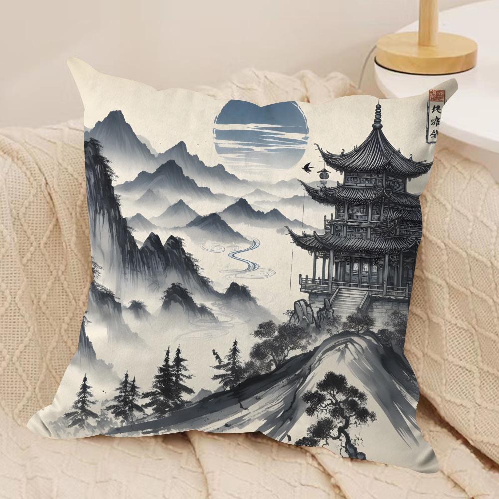 

Наволочка в стиле китайской туши, шелковистый короткий плюш, двусторонняя печать, для дивана, все сезоны, декор для дома, подарок 30cmx30cm