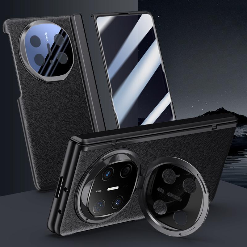 Suitable for Huawei MateX6 Mobile Phone Case Folding Lens Bracket Central Shaft Hinge Spring Anti-fall Business Men's Plain Leather Case