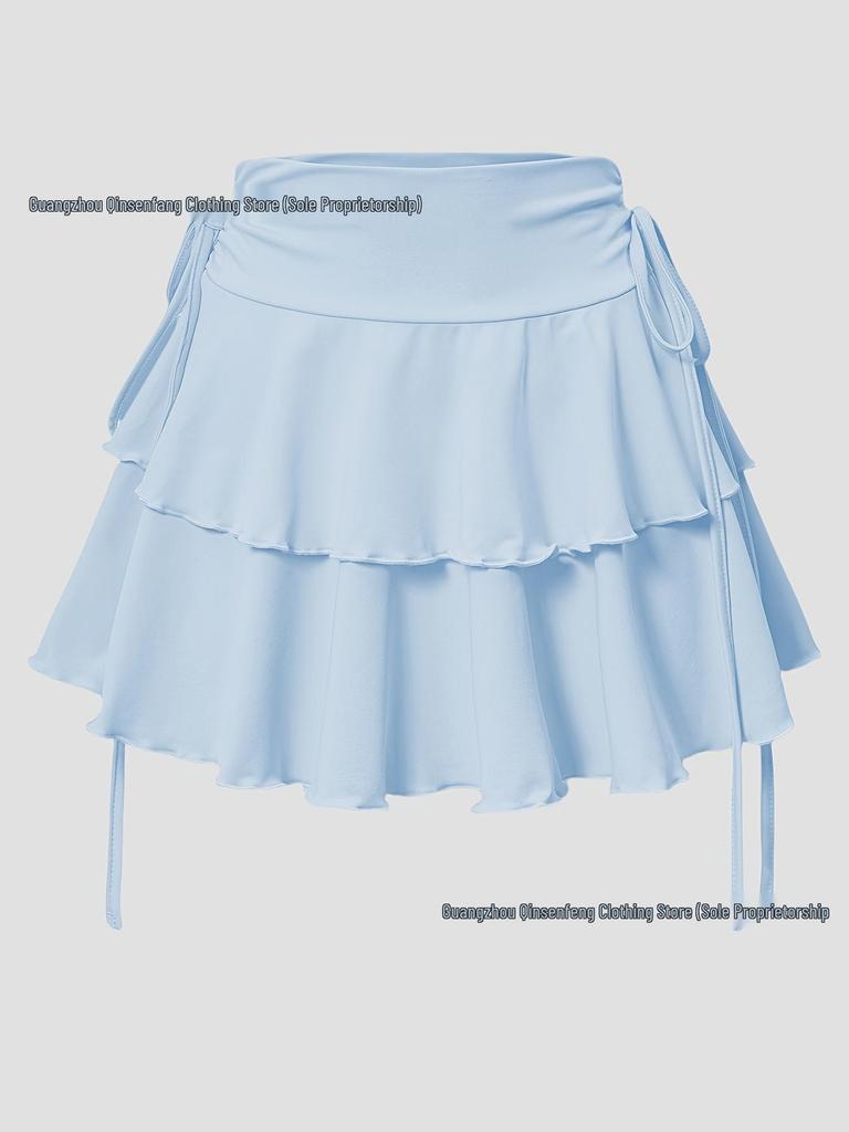 European Y2K Low-Waist Pleated Sports Skirt with Lace-up Design