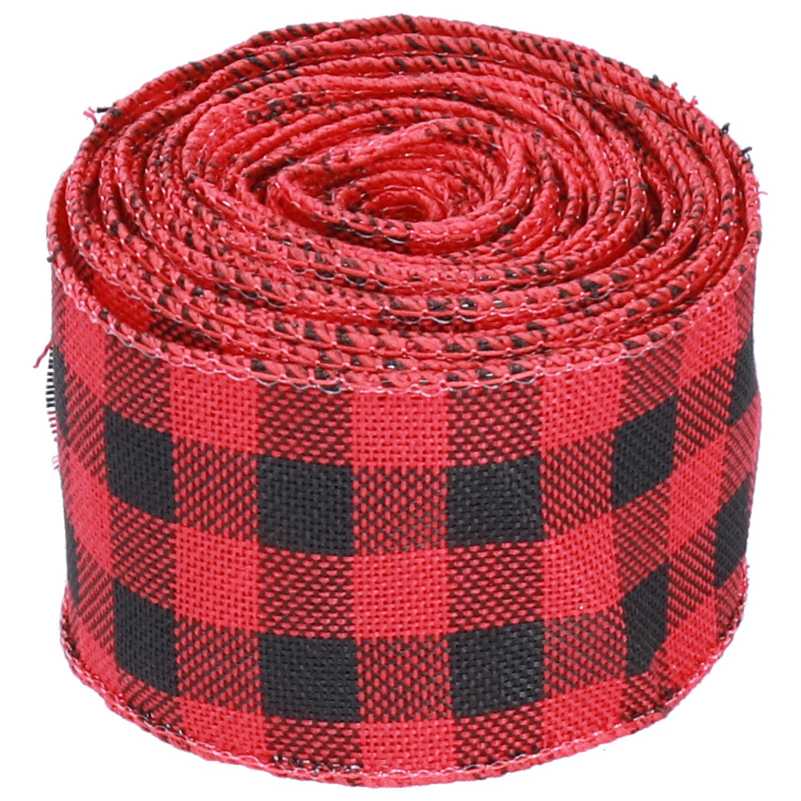 

5 м Рождественская лента с проволочным краем, декоративная клетчатая лента для домашнего творчества, упаковки подарков(Черный Красный )