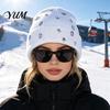 Music Festival Punk Style Cap Bling Rhinestone Knitted Hat, Street Knit Winter Sparkly Geometric Hat Warm Skull for Women Autumn Fashion Accessories
