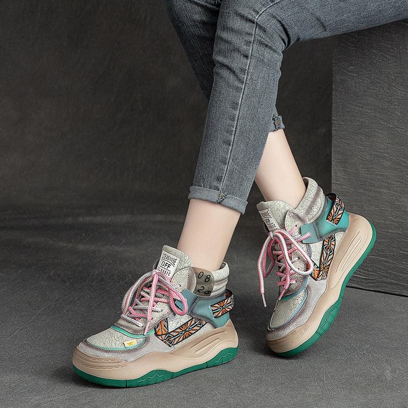 GKTINOO 5CM Genuine Leather Women Boots Lady Platform Wedge Plush Warm Causal Autumn Winter Thick Bottom Sneakers Shoes