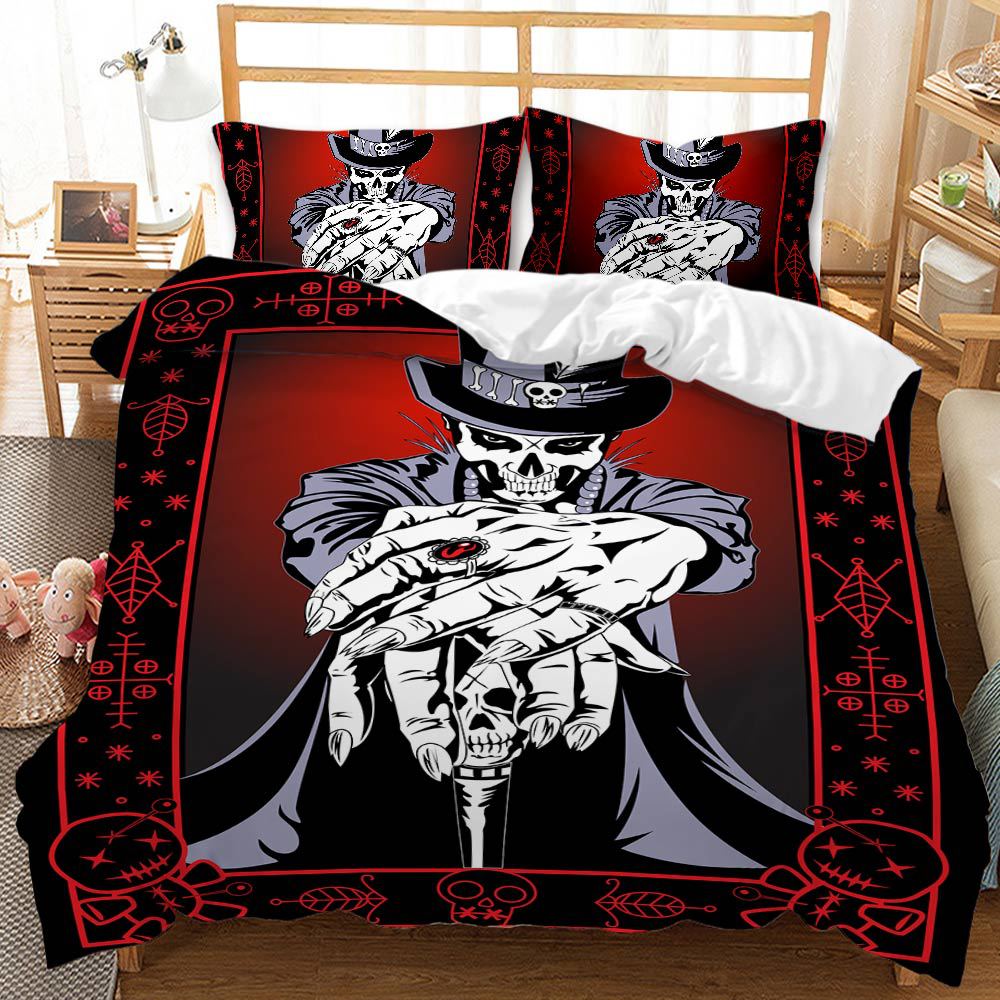 Popular Skull Halloween Home Textile Kit Bed Three-piece Quilt Cover Sheet