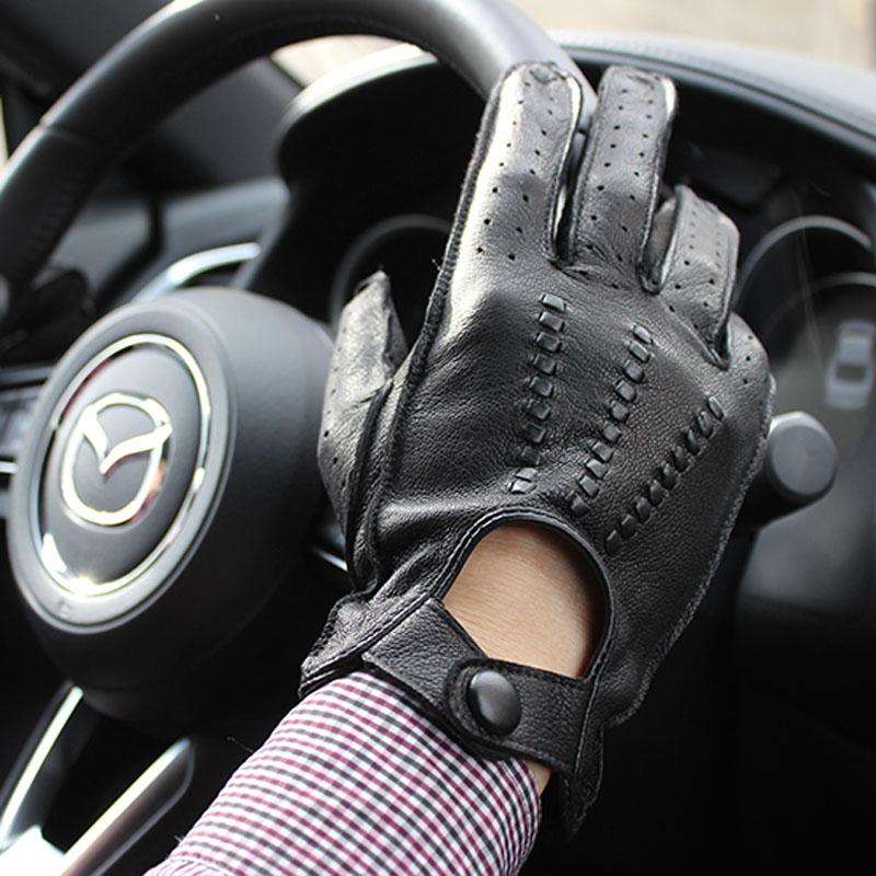 Deerskin Driver Gloves Men's Leather Unlined Single Layer Thin Hollow Breathable Motorcycle Riding Car Driving Spring and Autumn
