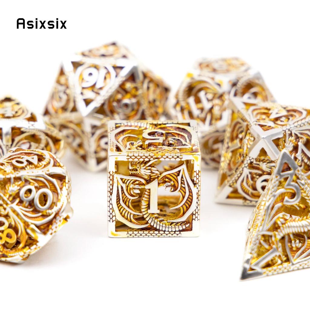 7 Pcs Golden White Dragon Metal Dice Dragon Hollow Metal Polyhedral Dice Set Suitable for Role-Playing RPG  Board Game Card Game