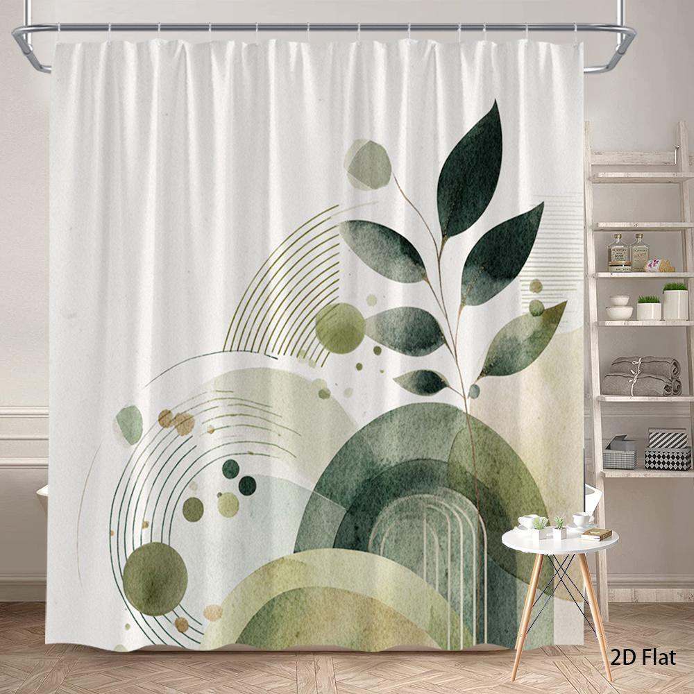 

Minimalist Watercolor Leaf Shower Curtain – Teal Silhouette On White, 2D Flat Print, Polyester, 70.8 X70.8 Inch W60H190(CM)-1 Pcs