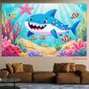 2D Baby Shark Photo Backdrop Underwater World Coral Reef Fish Starfish Background for Studio