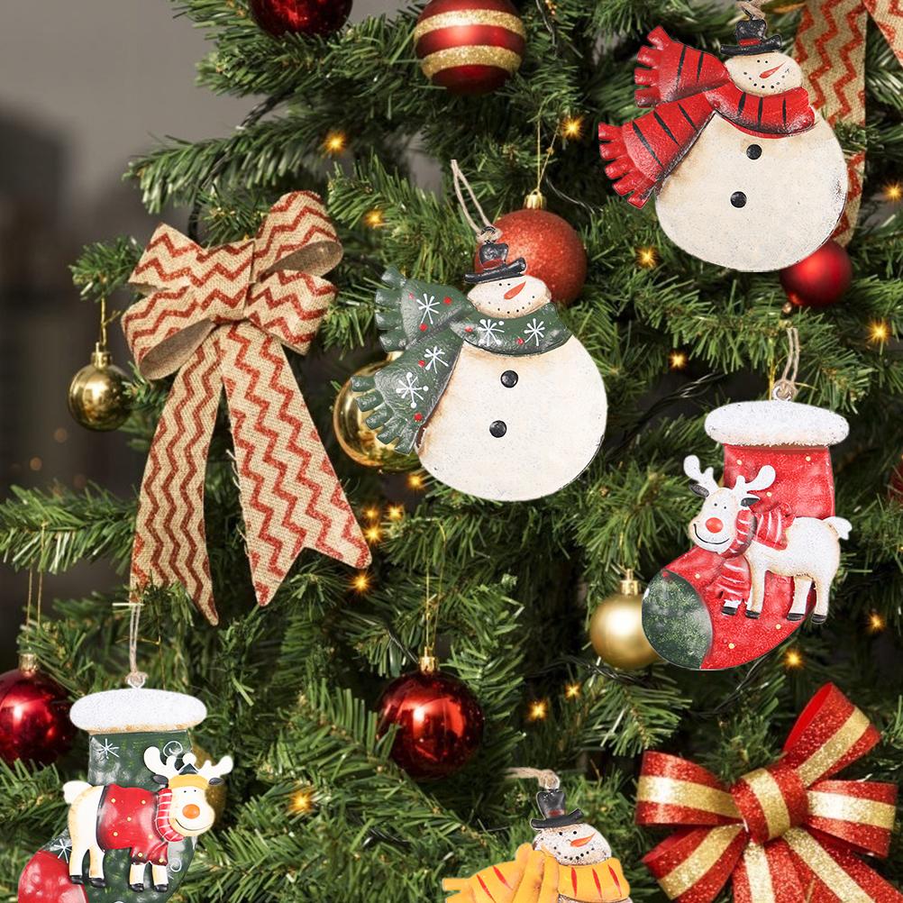 Christmas Hanging Ornaments Wrought Iron Snowman Stocking Christmas Tree Decorations Hanging Pendant Window Ornaments
