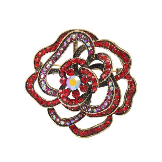 Women Brooch Hollow Flower Shape Rhinestone Anti-slip Bag Coat Collar Hat Scarf Decoration Clothes Pin Party Prom Garment Jewelry