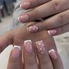 24Pcs Nude Short Square Press On Nails White Heart Print Valentine Full Cover False Nail Tips