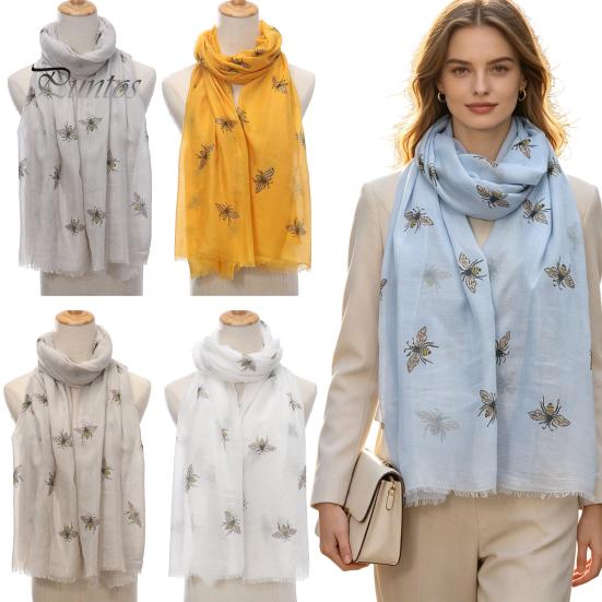 Sun Protection Headscarf for Summer Lightweight Scarf Women, Cute Bee Pattern Neck Scarf, Polyester Daily Commuting Soft Long Thin Shawl Wrap