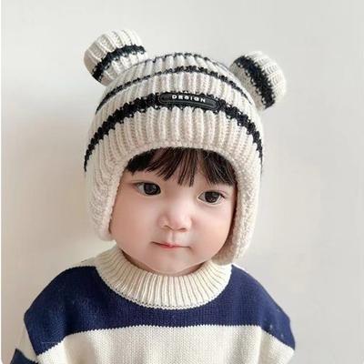 Babymütze, Ohrenmütze, Herbst- und Winter-Baby-Kugelwollmütze, Mädchen- und Jungen-niedliche superniedliche Thermomütze