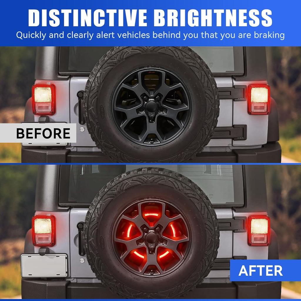 SUPAREE Spare Tire Brake Light Fit For Jeep Wrangler 2007-2017 JK JKU YJ TJ, Plug And Play 4Th Third Brake Light Rear LED Ring Wheel Light, Red