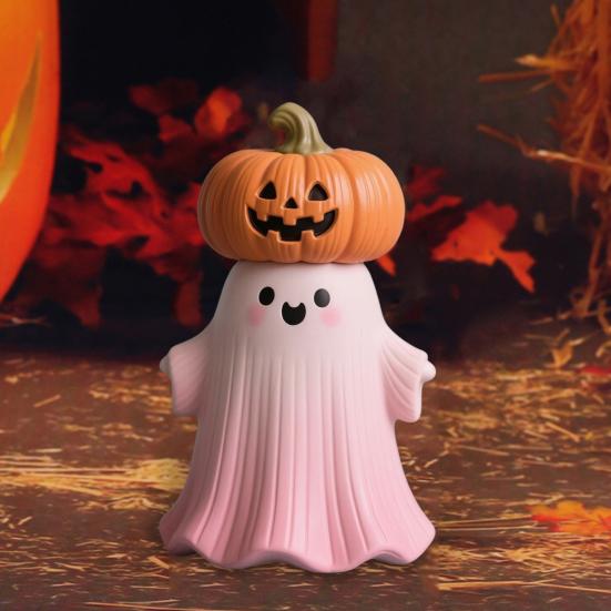 Halloween Statue Pumpkin Ghost Shape Figurine Pink Resin Statue Handheld Halloween Tabletop Decoration